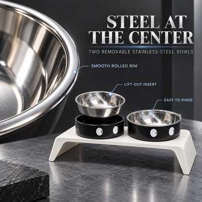 Big-Eyes Stainless Steel Double Pet Bowl, 2 Colors, By GAVPEPY image 3 - 2.jpg