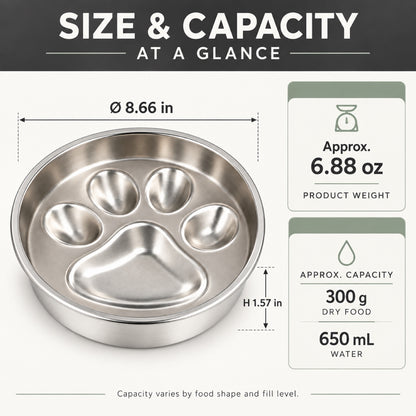 Paw-Print Stainless Steel Slow Feeder Bowl, 2 Base Options, By GAVPEPY image 3 - 2.jpg