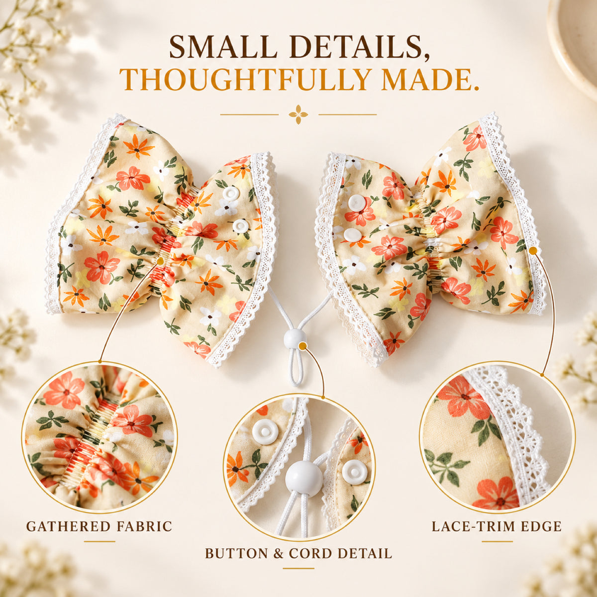 GAVPEPY Cotton Floral Long-Ear Dog Cover, Begonia, Apricot, Lake Blue or Blue patterns in Ear Cover Only or Ear Cover with Neck Cover packages, for keeping long ear hair tidier during meals and supervised daily routines, meals, grooming and daily use image 3 - 2.jpg