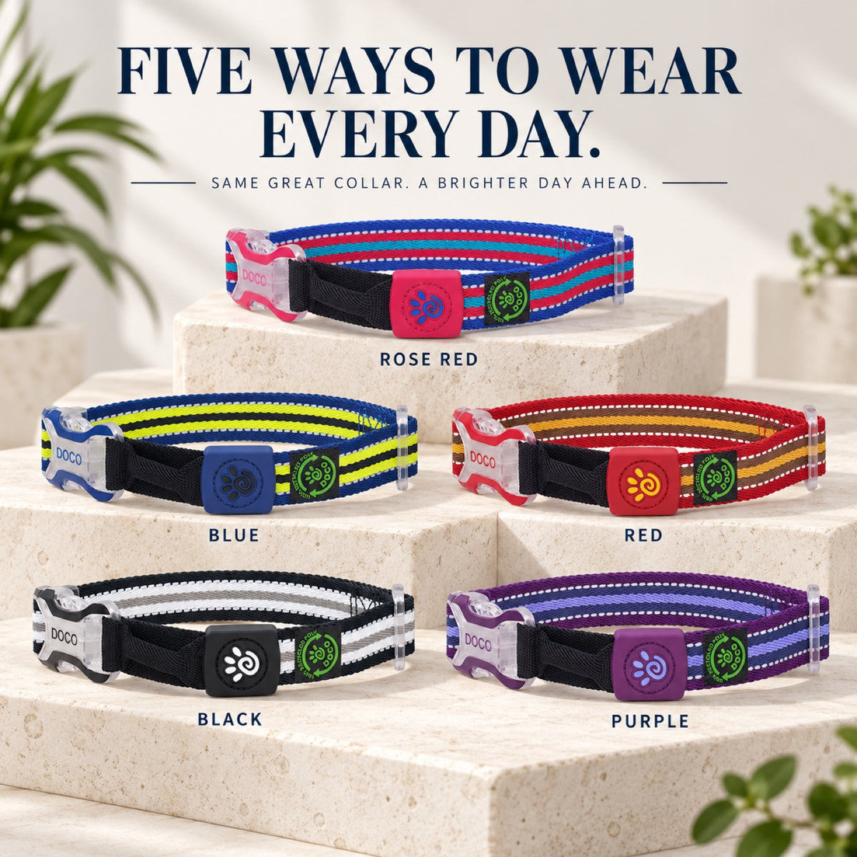GAVPEPY Recycled webbing and braided nylon Reflective Woven Dog Collar, Sizes S, M, L, 5 color or pattern options, for neighborhood walks, park visits and daily dog wear; an adjustable neckwear option for supervised walks and everyday outings image 3 - 2.jpg