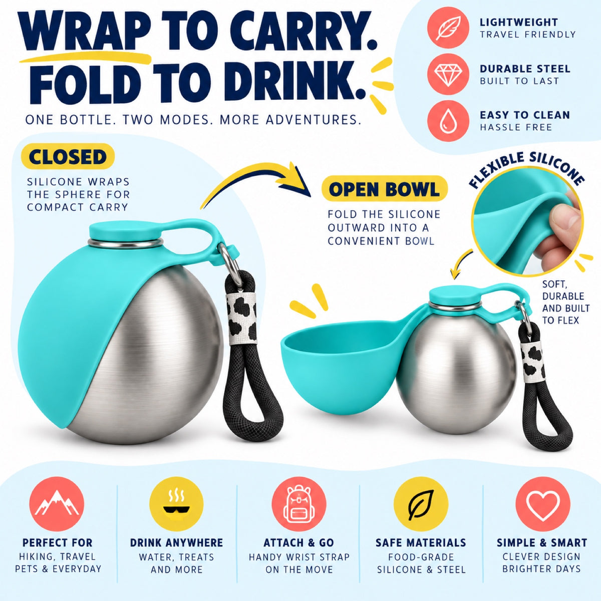 304 Stainless Steel Pet Water Bottle with Foldable Bowl, 285 mL, By GAVPEPY image 3 - 2.jpg