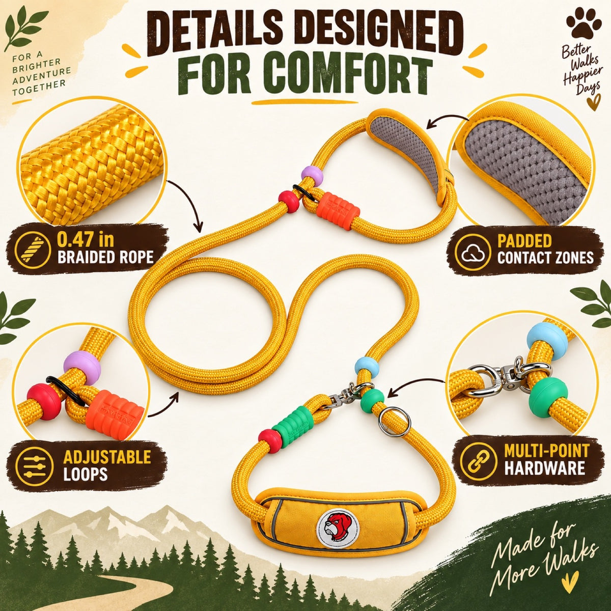 Foam-Padded Multifunction Dog Leash, 7 Colors, By GAVPEPY image 3 - 2.jpg