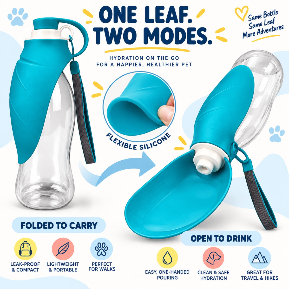 Foldable Silicone Pet Water Bottle, 580 mL, 4 Colors, By GAVPEPY image 3 - 2.jpg