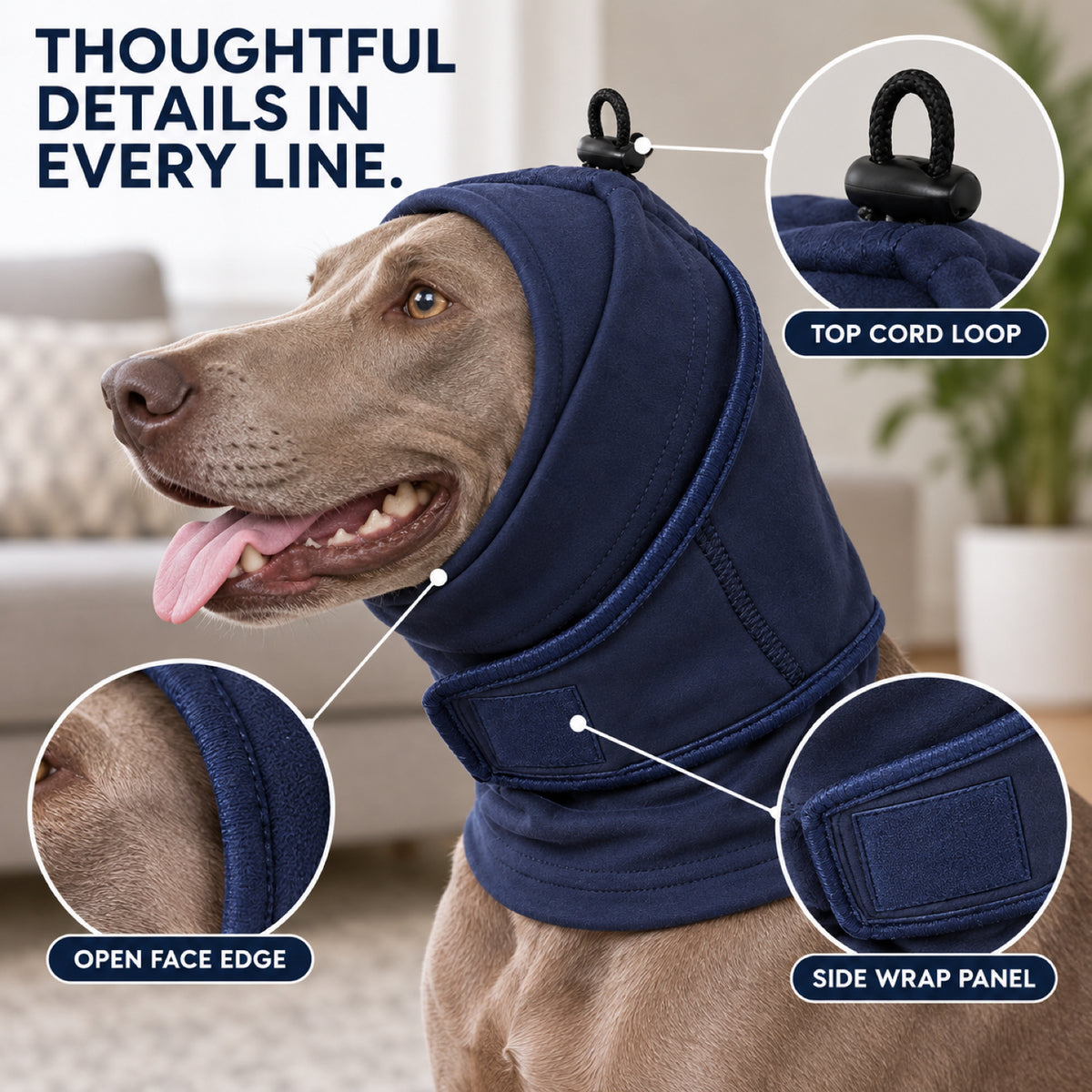 GAVPEPY Fleece-Style B-Shape Dog Head and Neck Wrap, Navy Blue or Purple in S, M, L and XL, for covering ears and neck during supervised cool-weather or noisy routines, walks, home, grooming and travel image 3 - 2.jpg