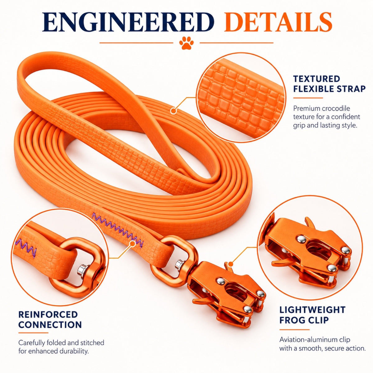 Crocodile-Texture Tactical Dog Leash with Aluminum Clip, 3 Colors, By GAVPEPY image 3 - 2.jpg