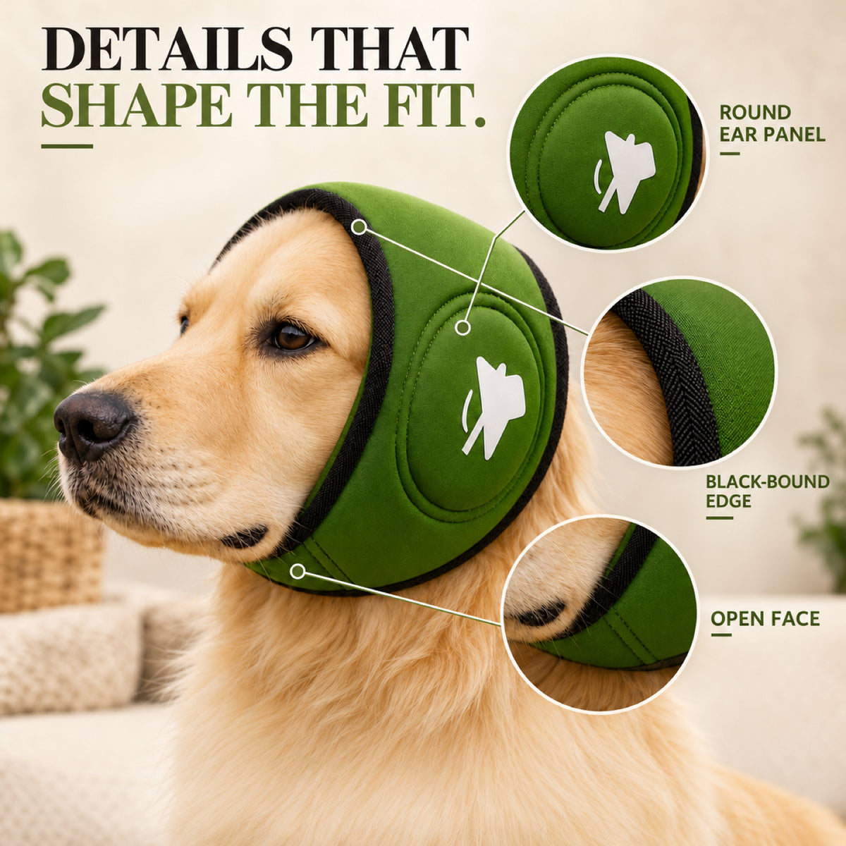 GAVPEPY Polyester Soft Dog Ear Wrap, Blue, Green or Orange in S, M and L, for covering the ears during supervised noisy or breezy routines, home routines, grooming, travel and outdoor use, a compact padded fabric panel and dark edge trim make each image 3 - 2.jpg