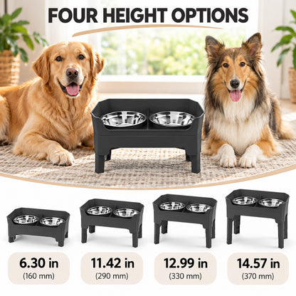 GAVPEPY Raised Double Stainless Steel Pet Bowls, 44 x 26.5 x 16 cm, Black stand, for Everyday Dog and Cat Meals or Water at Home, two bowls with a tall surrounding stand; a practical feeding setup for daily pet-care routines image 3 - 2.jpg