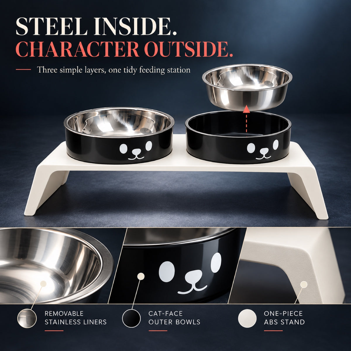 Cat-Face Stainless Steel Double Pet Bowl, 2 Colors, By GAVPEPY image 3 - 2.jpg