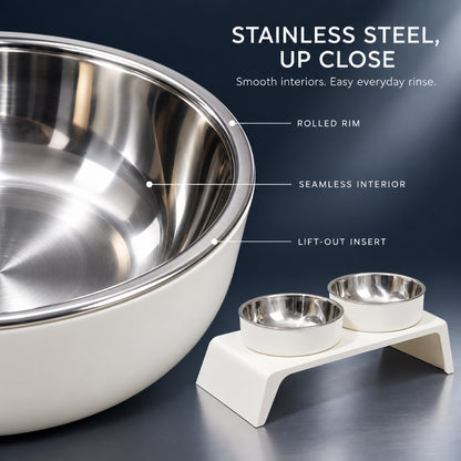 Solid-Color Stainless Steel Double Pet Bowl, 2 Colors, By GAVPEPY image 3 - 2.jpg