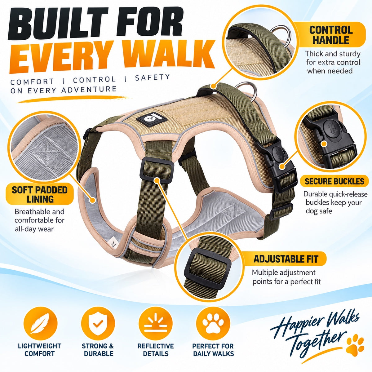 Padded No-Pull Dog Harness With Handle, 4 Colors and 4 Sizes, By GAVPEPY image 3 - 2.jpg