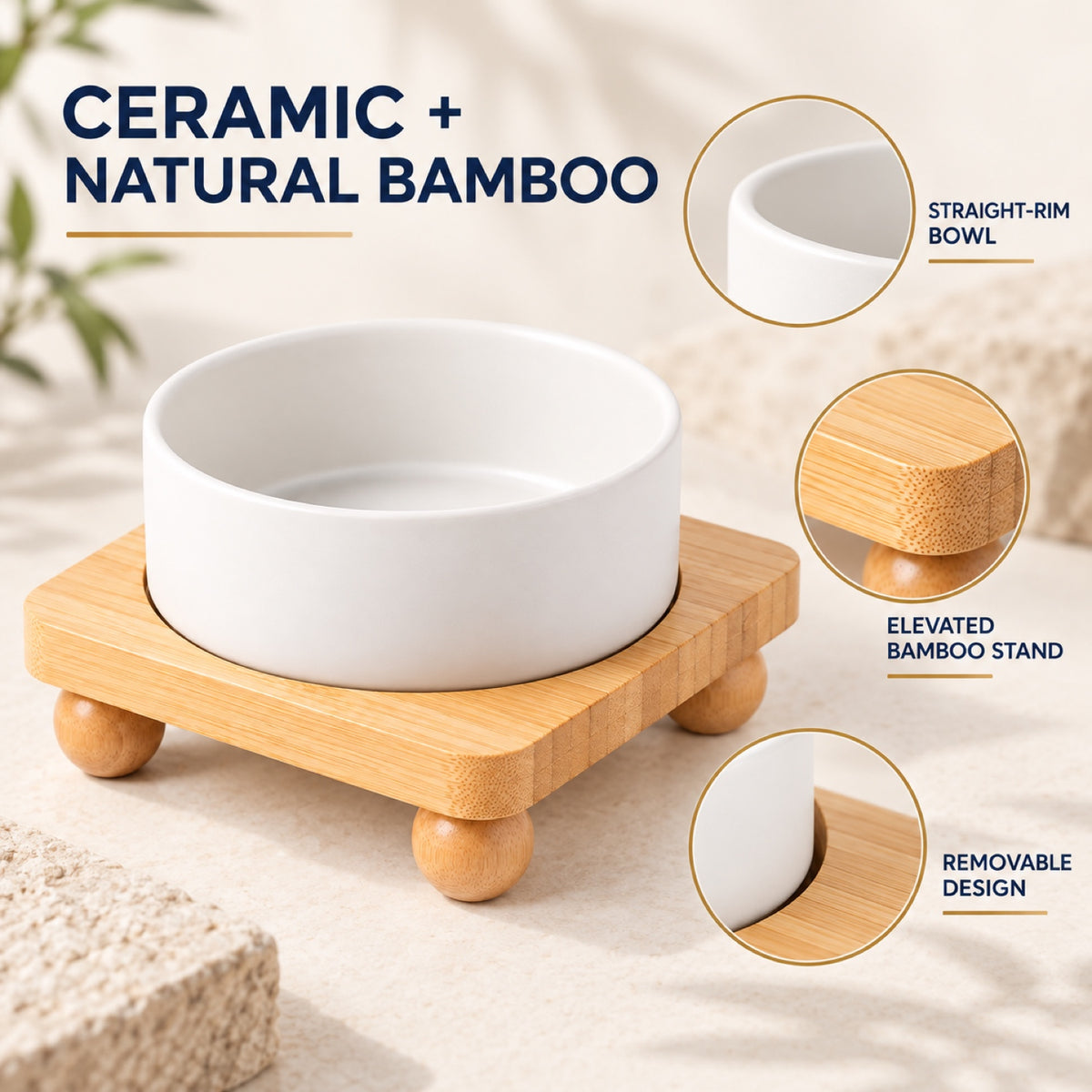 Raised Ceramic Pet Bowl with Single Bamboo Stand, 40 Options, By GAVPEPY image 3 - 2.jpg