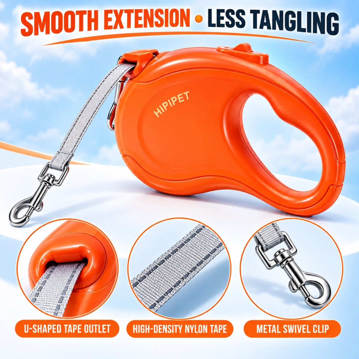 Color-Block Retractable Dog Leash, 3 Colors and 2 Lengths, By GAVPEPY image 3 - 2.jpg