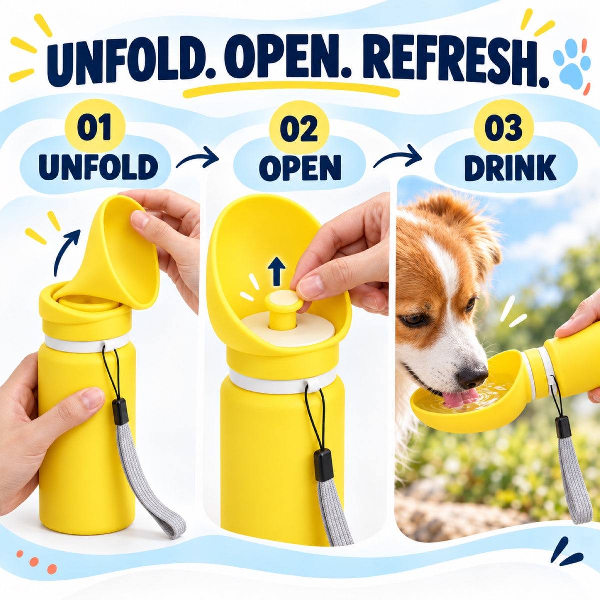 Foldable Silicone Travel Dog Water Bottle, 550 mL, 4 Options, By GAVPEPY image 3 - 2.jpg