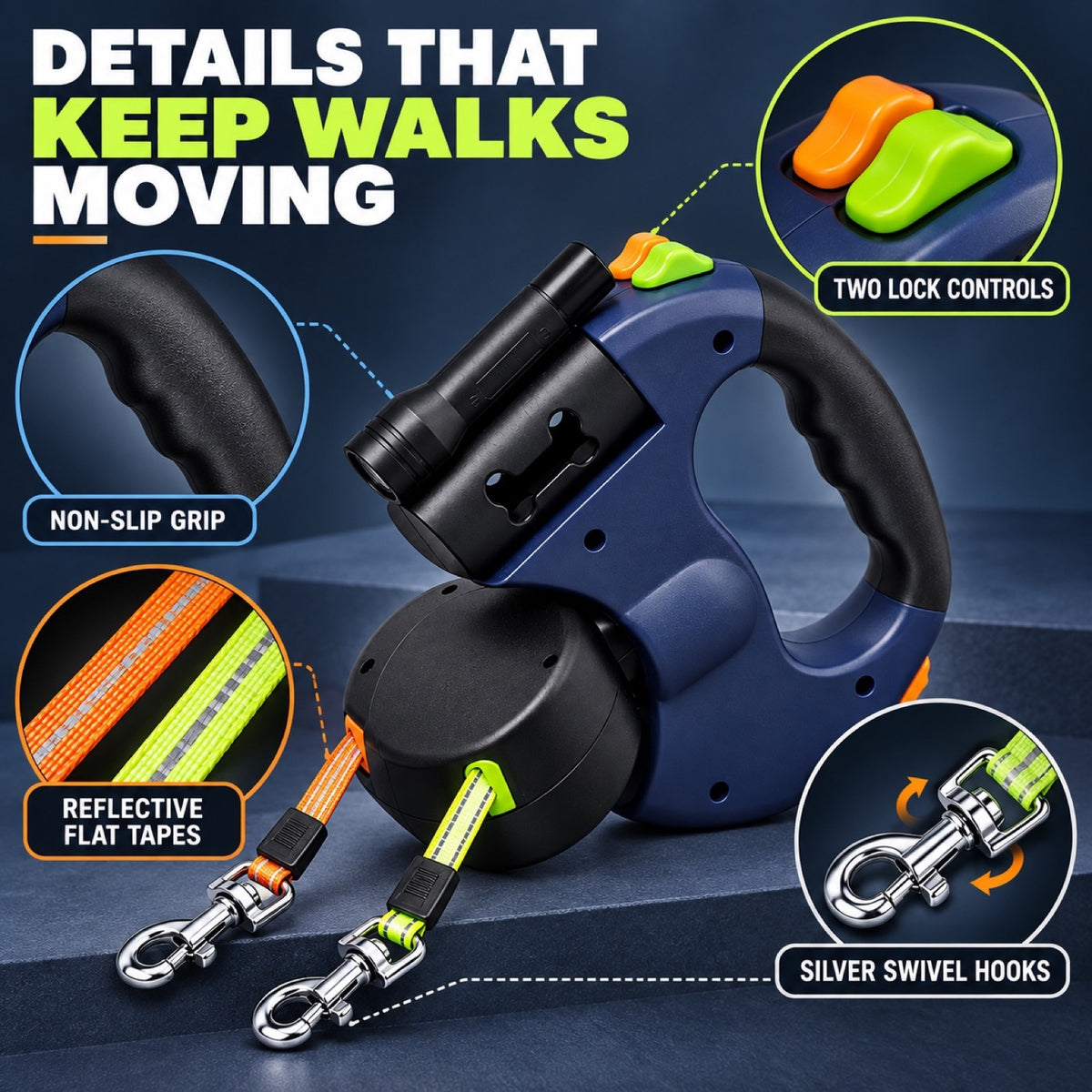 Dual-Dog Retractable Dog Leash, 3 Colors, By GAVPEPY image 3 - 2.jpg