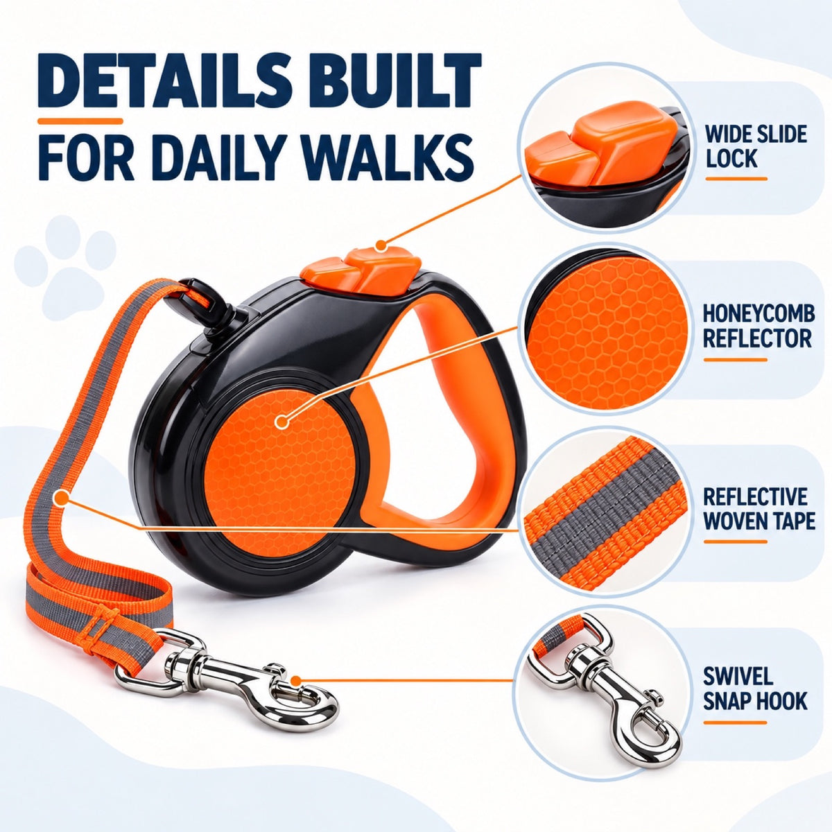 Reflective Retractable Dog Leash, 2 Colors and 3 Lengths, By GAVPEPY image 3 - 2.jpg