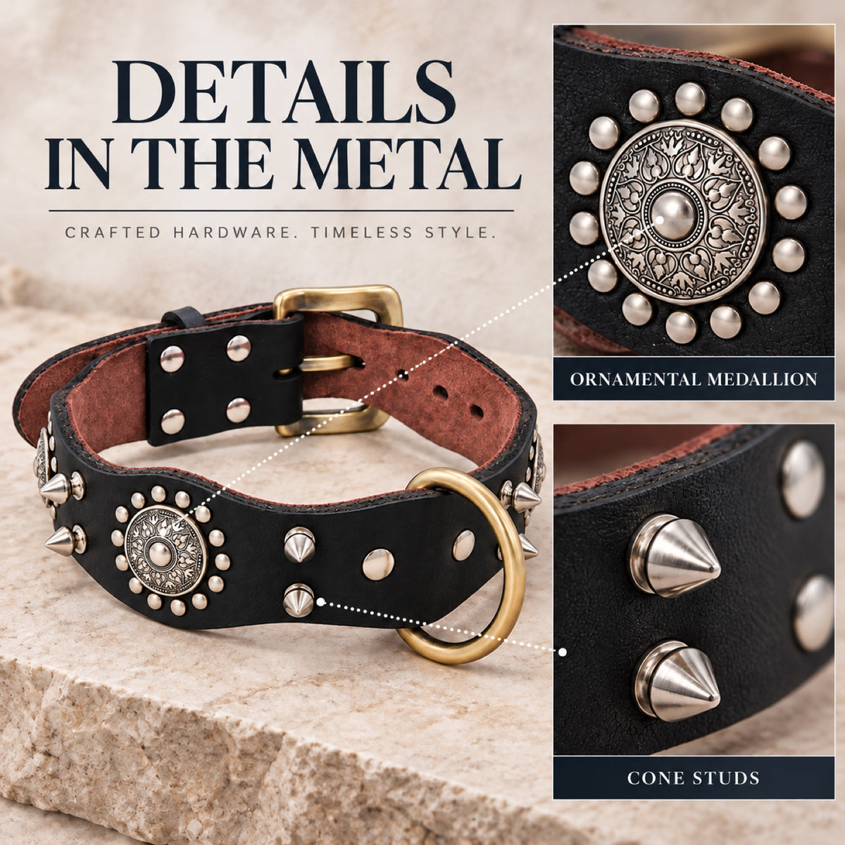 GAVPEPY Leather-style material Studded Dog Collar, Sizes S, M, L, Brown, Black, for neighborhood walks, park visits and daily dog wear; an adjustable neckwear option for supervised walks and everyday outings image 3 - 2.jpg