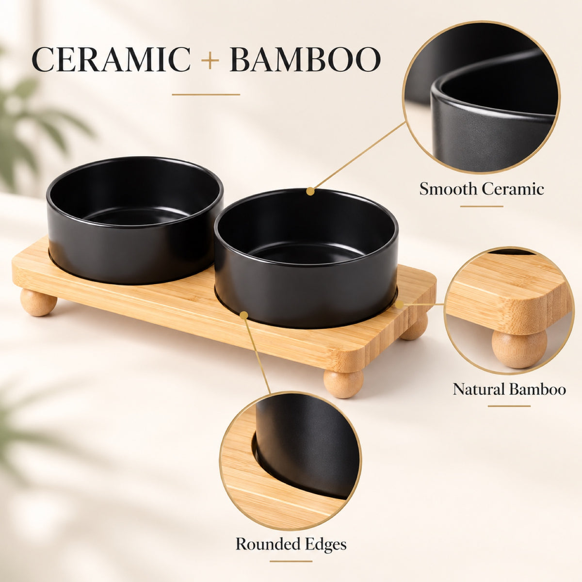 Raised Ceramic Double Pet Bowl with Bamboo Stand, 40 Options, By GAVPEPY image 3 - 2.jpg