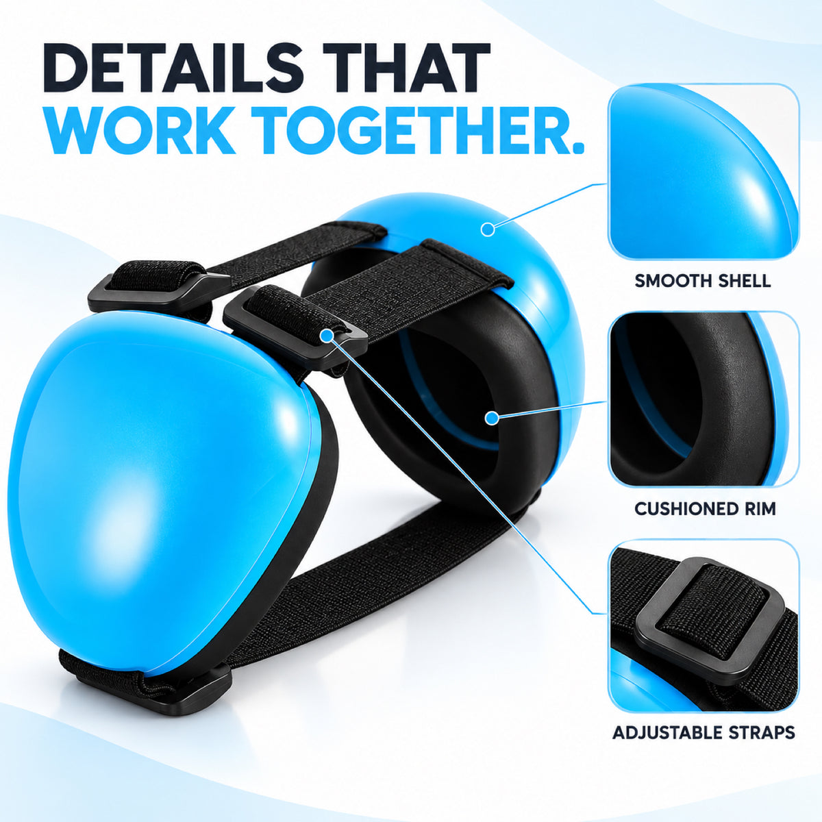 GAVPEPY ABS-Shell Blue Dog Ear Muffs, Blue in S, M or L size options, for covering both ears during supervised noisy pet-care routines, grooming, travel, home events and other supervised outings, smooth blue ear cups, dark inner pads and adjustable image 3 - 2.jpg