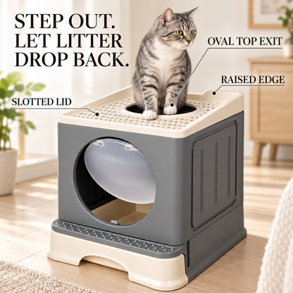 GAVPEPY Foldable Top-Entry Enclosed Cat Litter Box image 3 - 2.jpg