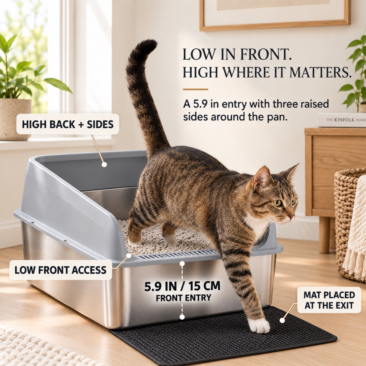 GAVPEPY Extra Large Stainless Steel Top-Entry High-Sided Cat Litter Box, 24 Options image 3 - 2.jpg