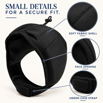 GAVPEPY Polyester Padded Dog Ear Cover Hood, Black or Blue in S, M and L, for covering the ears during supervised noise and grooming routines, home, travel, grooming appointments and outdoor events, a shaped soft hood, dark inner lining and image 3 - 2.jpg
