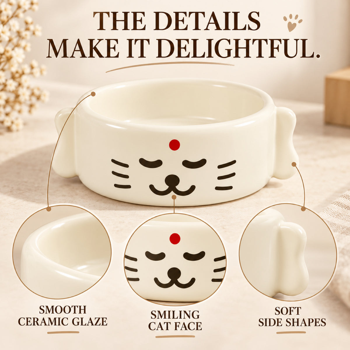 GAVPEPY Ceramic Sculpted Pet Feeding Bowl, 20 x 15 x 8 cm, cream finish, for Everyday Dog and Cat Meals or Water at Home, sculpted character-shaped exterior and open bowl; a practical feeding setup for daily pet-care routines image 3 - 2.jpg