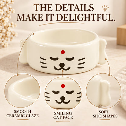 GAVPEPY Ceramic Sculpted Pet Feeding Bowl, 20 x 15 x 8 cm, cream finish, for Everyday Dog and Cat Meals or Water at Home, sculpted character-shaped exterior and open bowl; a practical feeding setup for daily pet-care routines image 3 - 2.jpg