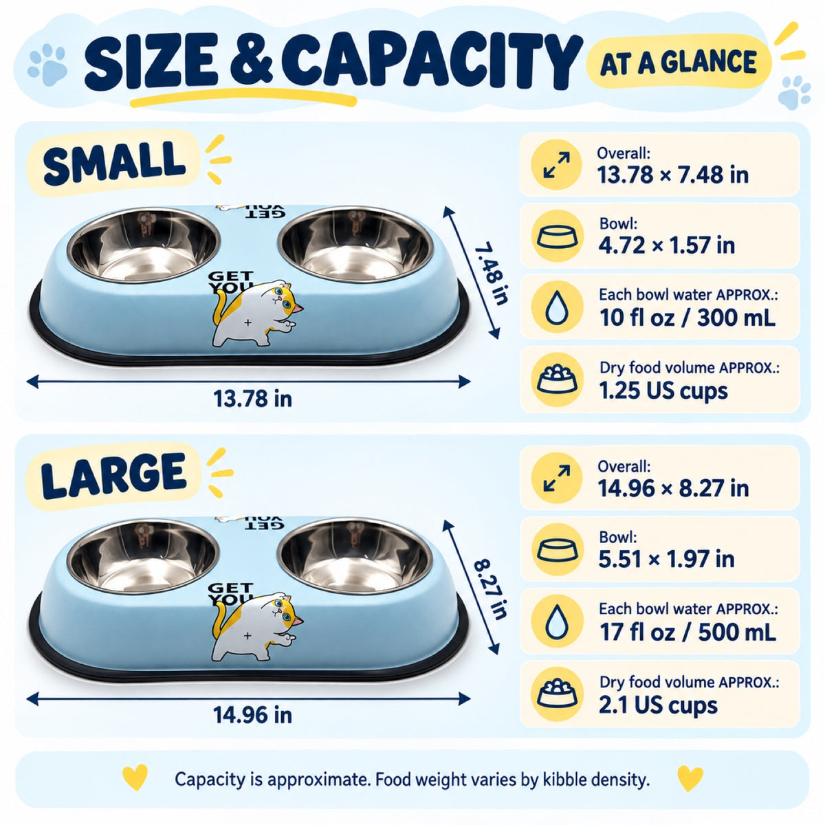 Cat-Print Double Pet Bowl, 2 Sizes, By GAVPEPY image 3 - 2.jpg
