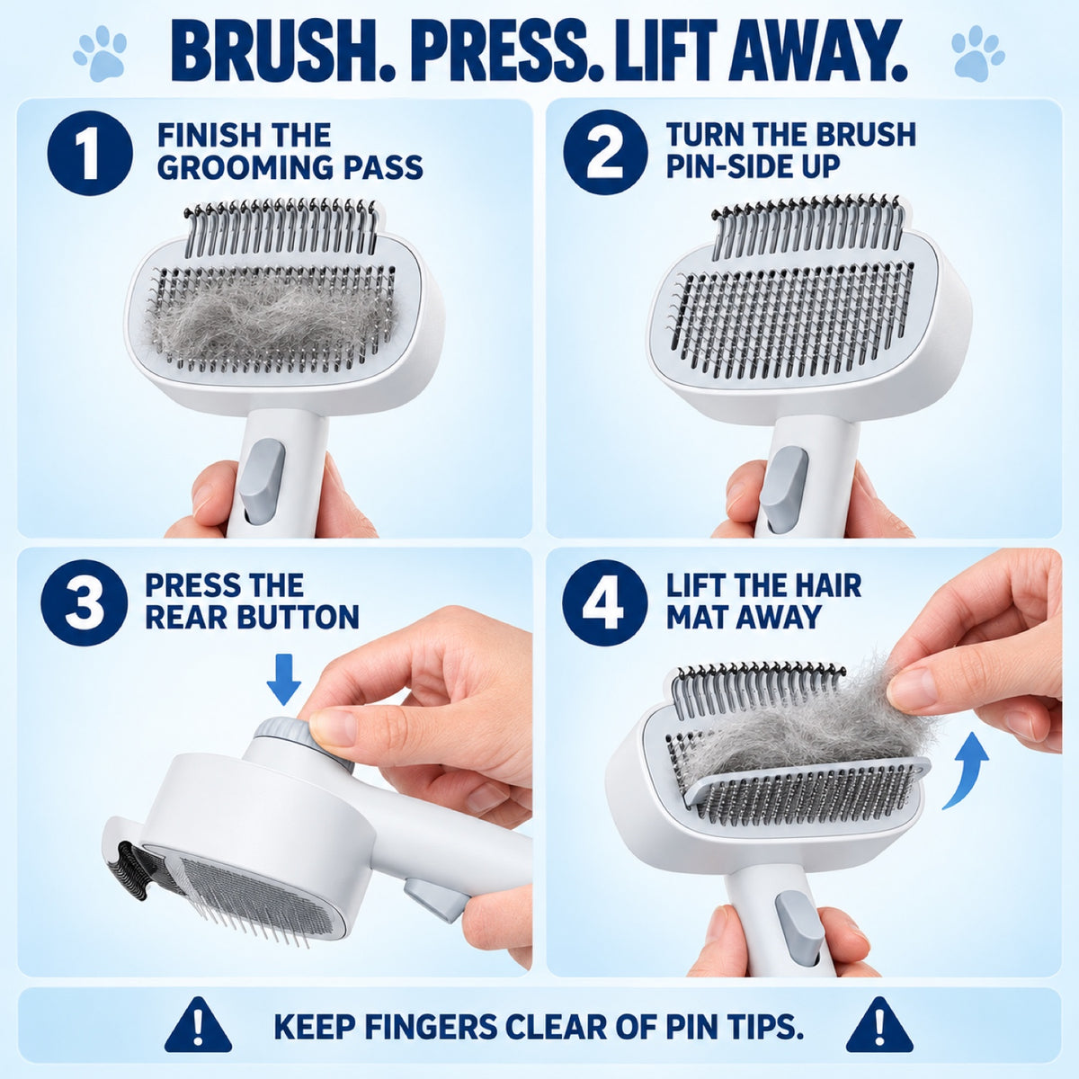 One-Touch Pet Grooming Brush, White, By GAVPEPY image 3 - 2.jpg