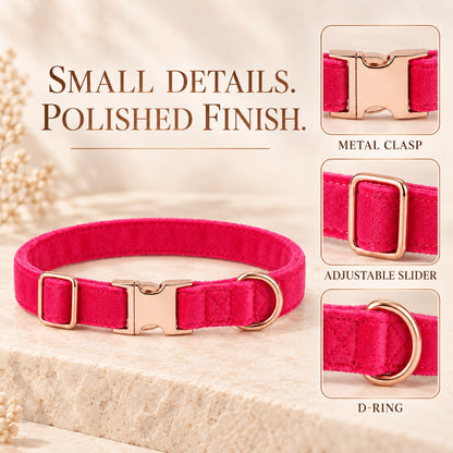 GAVPEPY Fabric Velvet-Look Dog Collar, Sizes 1-5 X 24-5-35 cm, 2-0 X 30-45 cm, 2-5 X 36-55 cm, Rose Pink, for neighborhood walks, park visits and daily dog wear; an adjustable neckwear option for supervised walks and everyday outings image 3 - 2.jpg
