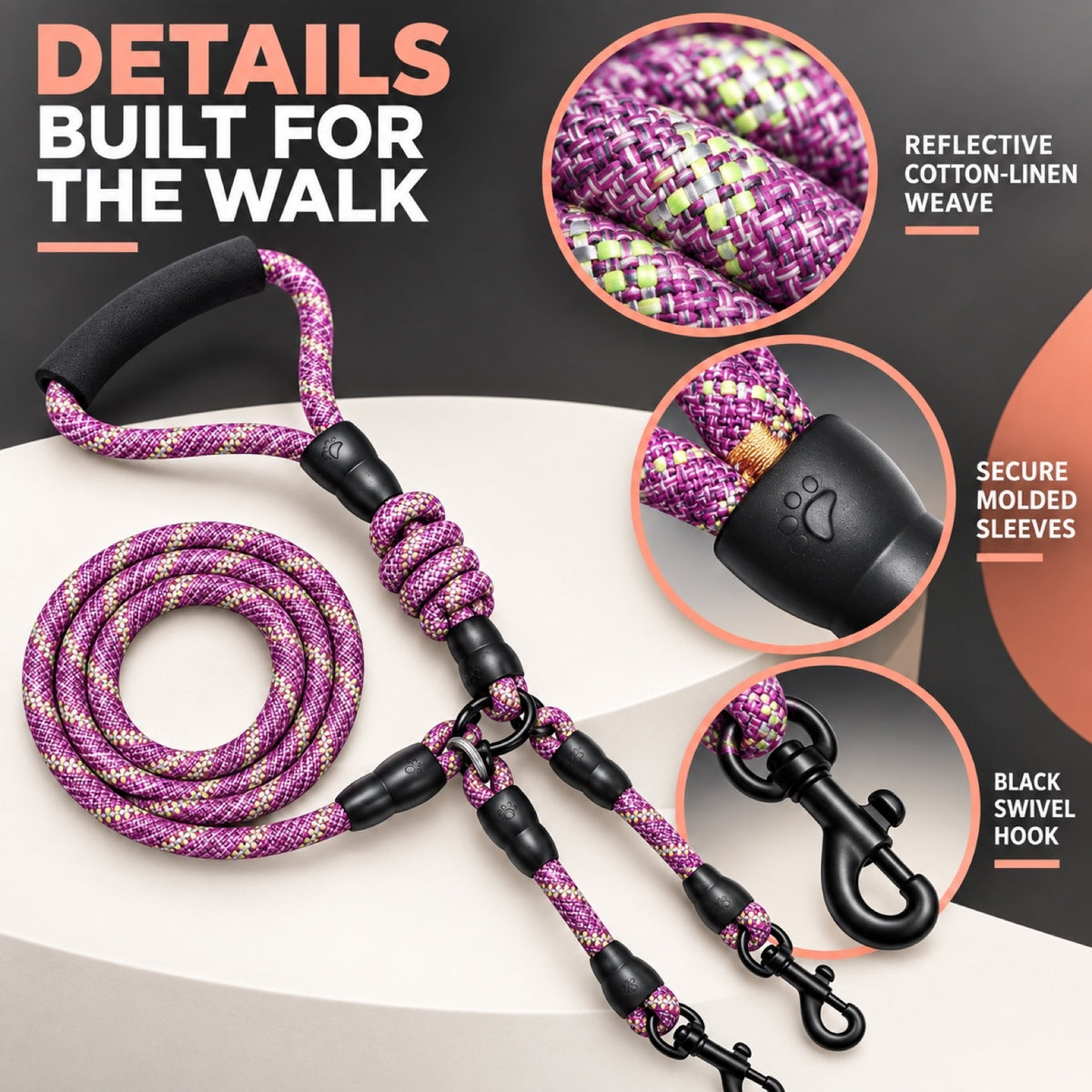 Reflective Multi-Dog Splitter Leash, 30 Options, By GAVPEPY image 3 - 2.jpg