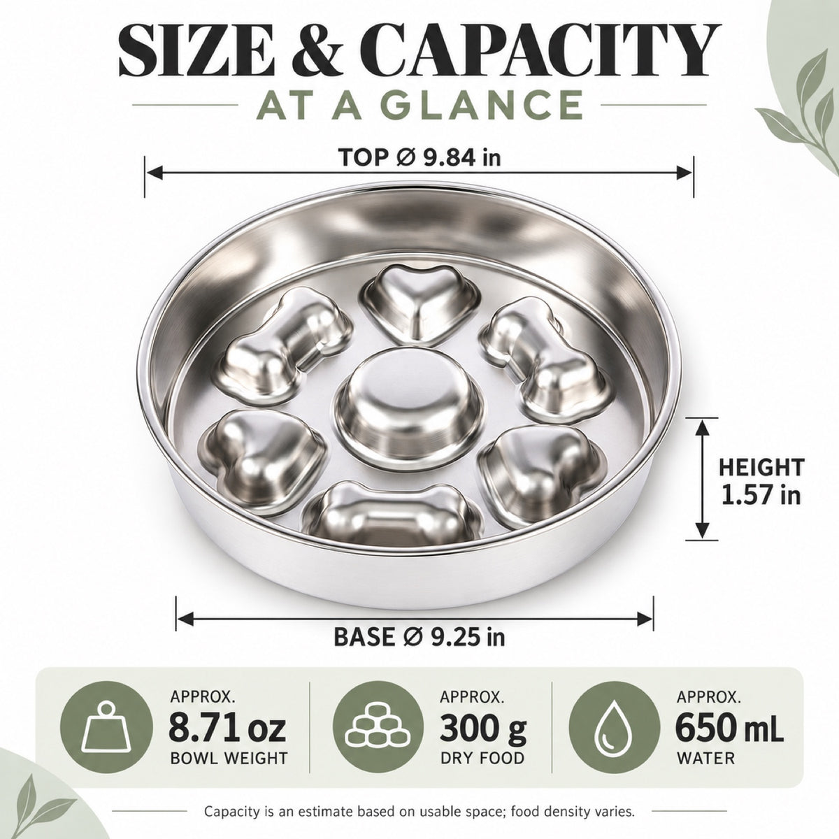 Round Bone-Print Stainless Steel Slow Feeder Bowl, 3 Base Options, By GAVPEPY image 3 - 2.jpg