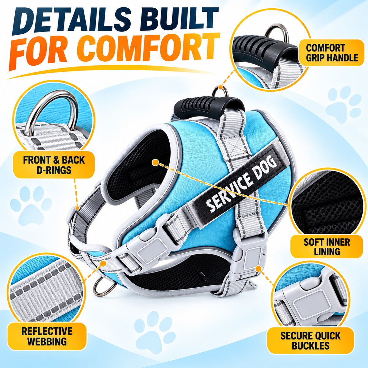 Reflective Dog Harness and Leash Set, 6 Colors and 6 Sizes, By GAVPEPY image 3 - 2.jpg