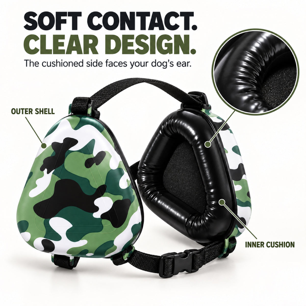 GAVPEPY ABS-Shell Triangular Dog Ear Muffs, Black or Camouflage exterior choices, for covering canine ears during loud surroundings and supervised outings, grooming appointments, outdoor events, travel and home celebrations image 3 - 2.jpg