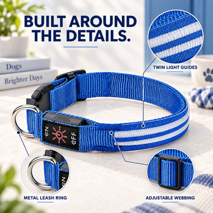 GAVPEPY Woven webbing LED Light-Up Dog Collar, Sizes S, M, L, Red, Green, Blue, Pink, for neighborhood walks, park visits and daily dog wear; an adjustable neckwear option for supervised walks and everyday outings image 3 - 2.jpg