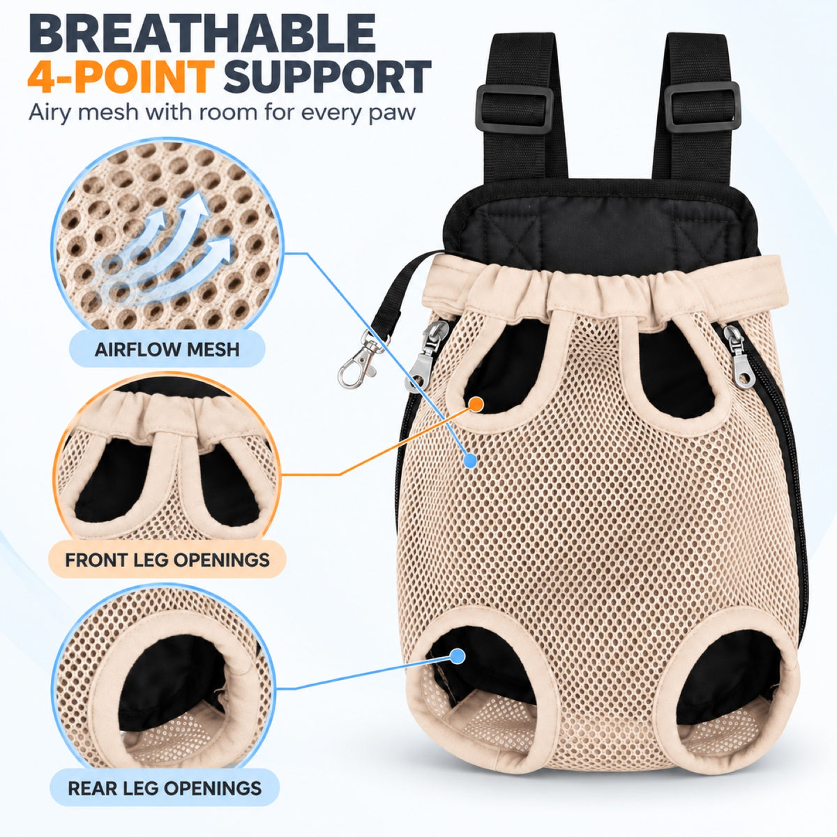 Mesh Four-Leg Pet Carrier Backpack, 7 Colors and 4 Sizes, By GAVPEPY image 3 - 2.jpg