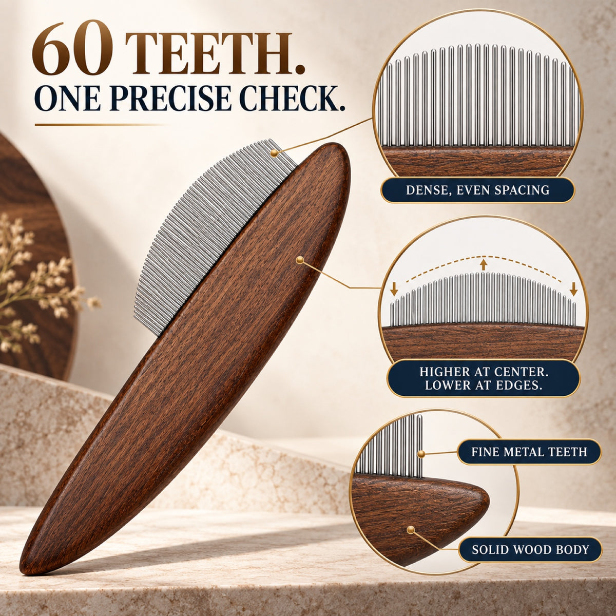 60-Tooth Wooden Pet Flea Comb, 2 Designs and 3 Finishes, By GAVPEPY image 3 - 2.jpg