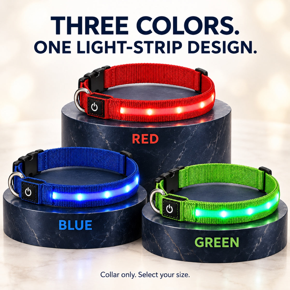 GAVPEPY Nylon LED Strip Dog Collar, Sizes S, M, L, Red, Blue, Green, for daily dog walks and outdoor wear; adjustable neckwear with the selected finish and fit shown in the product photos; review the selected variant photo for details image 3 - 2.jpg