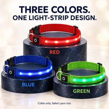 GAVPEPY Nylon LED Strip Dog Collar, Sizes S, M, L, Red, Blue, Green, for daily dog walks and outdoor wear; adjustable neckwear with the selected finish and fit shown in the product photos; review the selected variant photo for details image 3 - 2.jpg
