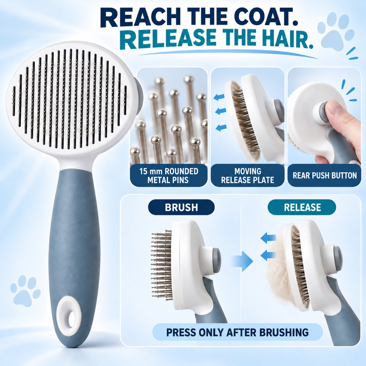 Pet Grooming Pin Brush, 2 Colors and 2 Pin Types, By GAVPEPY image 3 - 2.jpg