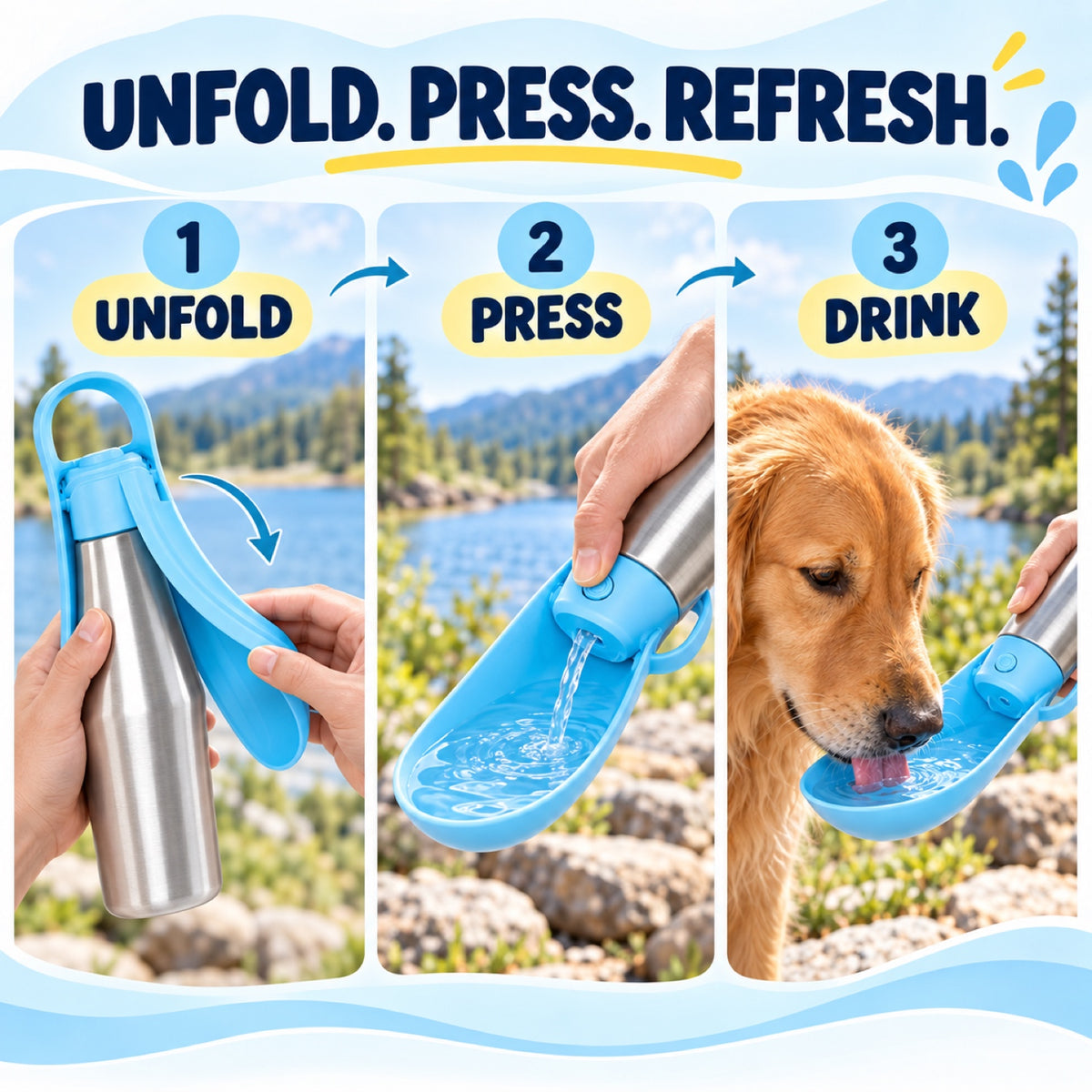 Stainless Steel Travel Dog Water Bottle, 750 mL, 7 Colors, By GAVPEPY image 3 - 2.jpg