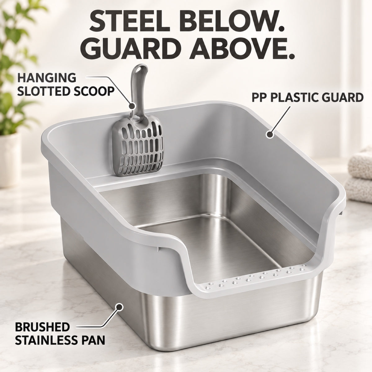 GAVPEPY Stainless Steel High-Sided Cat Litter Box, 18 Options image 3 - 2.jpg