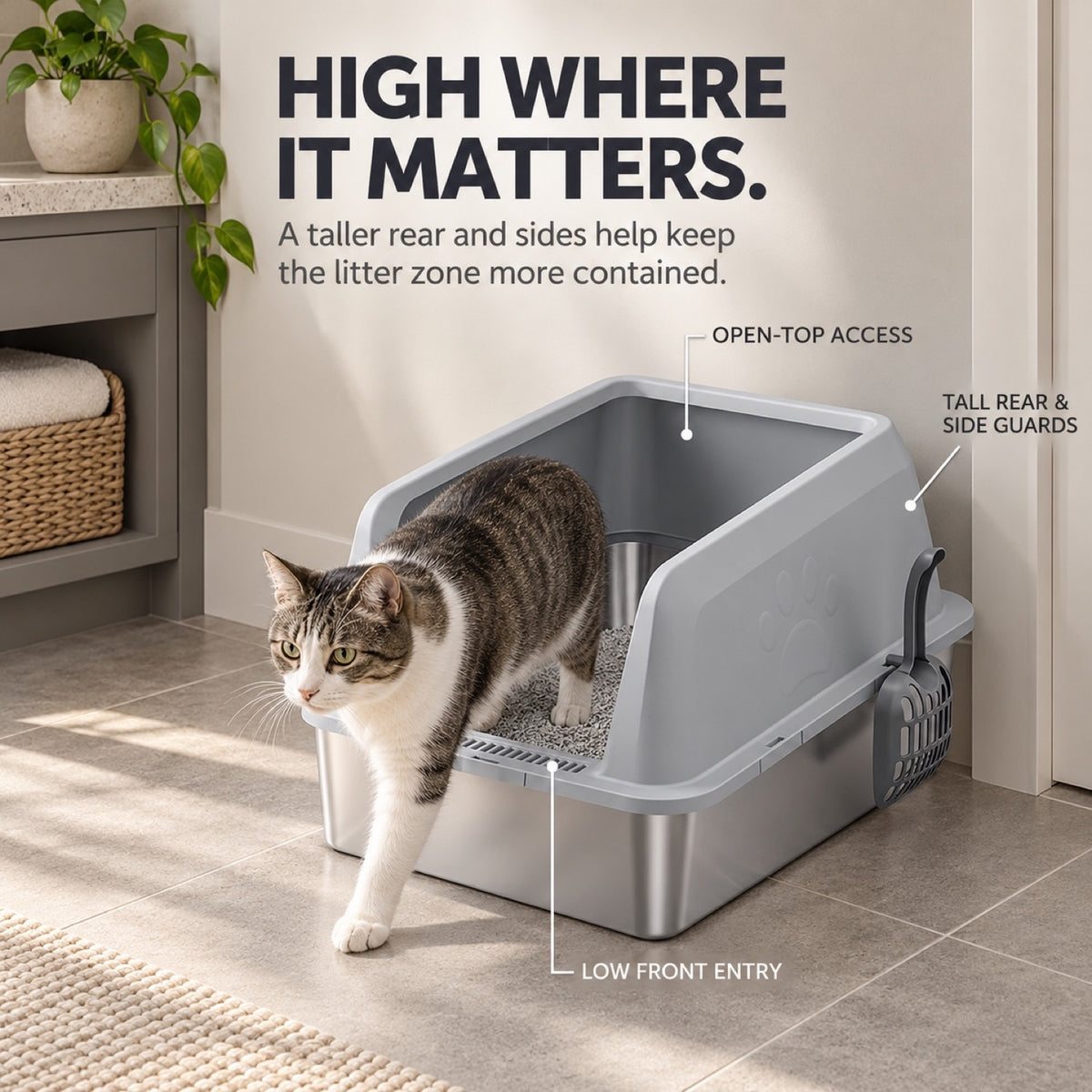 GAVPEPY Extra Large Stainless Steel Top-Entry High-Sided Cat Litter Box, 16 Options image 3 - 2.jpg