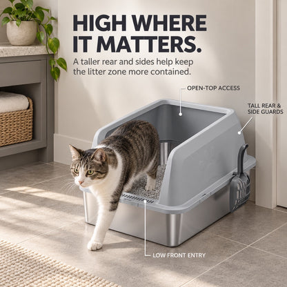 GAVPEPY Extra Large Stainless Steel Top-Entry High-Sided Cat Litter Box, 16 Options image 3 - 2.jpg