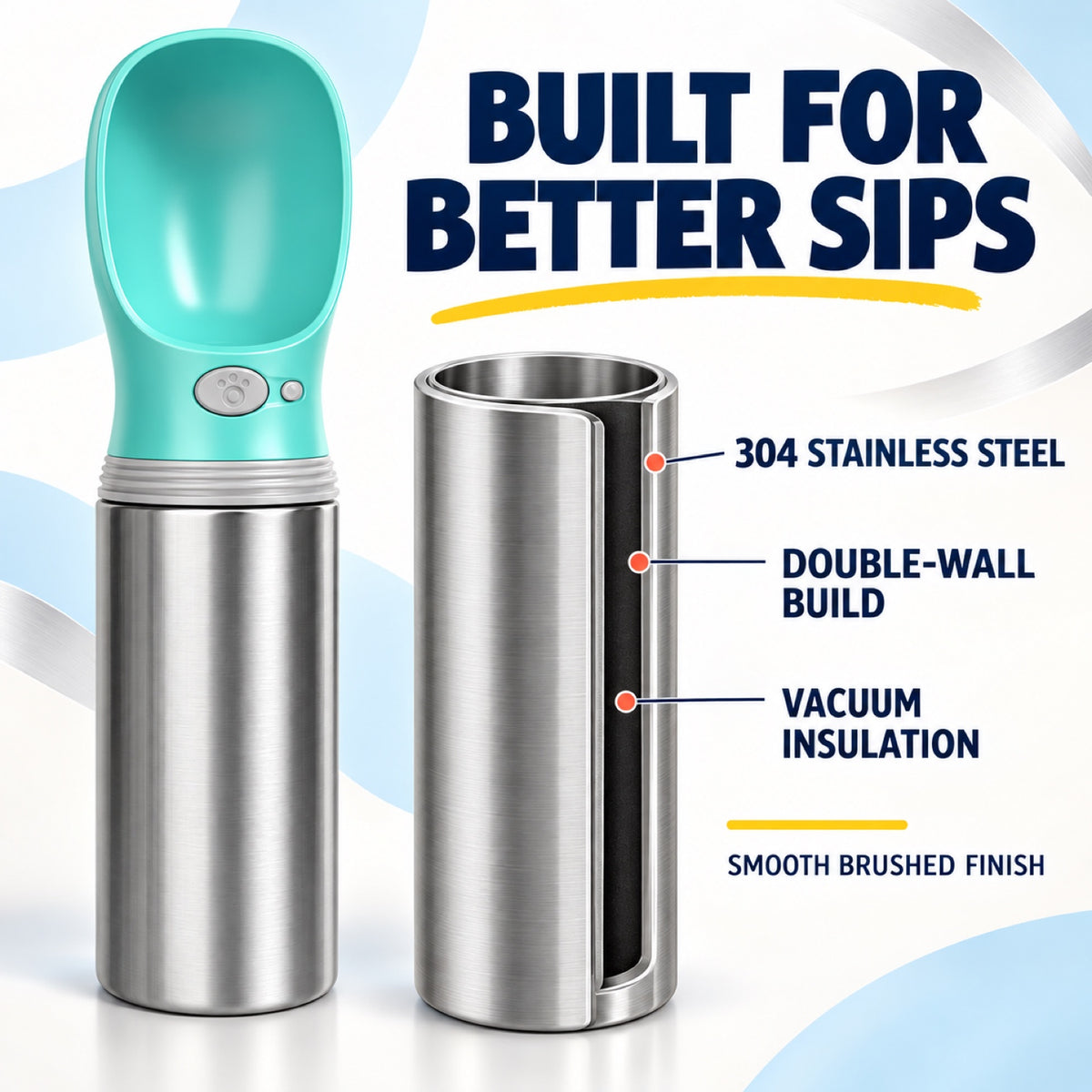304 Stainless Steel Pet Travel Water Bottle, 400 mL, By GAVPEPY image 3 - 2.jpg