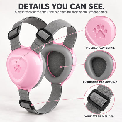 GAVPEPY ABS-Shell Dog Ear Muffs with Wraparound Straps, M or L with Black, Blue, Orange Gradient or Pink ear cups, for covering canine ears during thunderstorms, fireworks and grooming noise, home routines, outdoor events, travel and grooming visits image 3 - 2.jpg