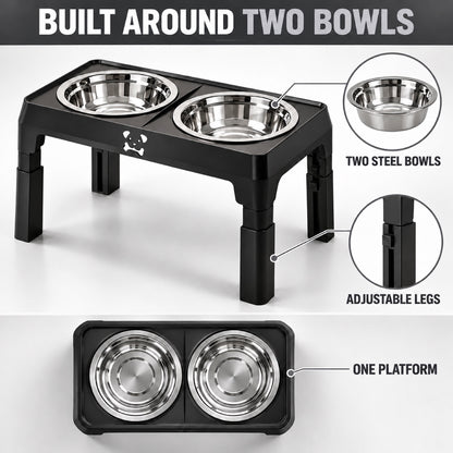 GAVPEPY Adjustable Double Stainless Steel Pet Bowl Stand, 43 x 24 x 8.5 cm, Black or Gray, for Everyday Dog and Cat Meals or Water at Home, two bowls in a foldable raised support; a practical feeding setup for daily pet-care routines image 3 - 2.jpg