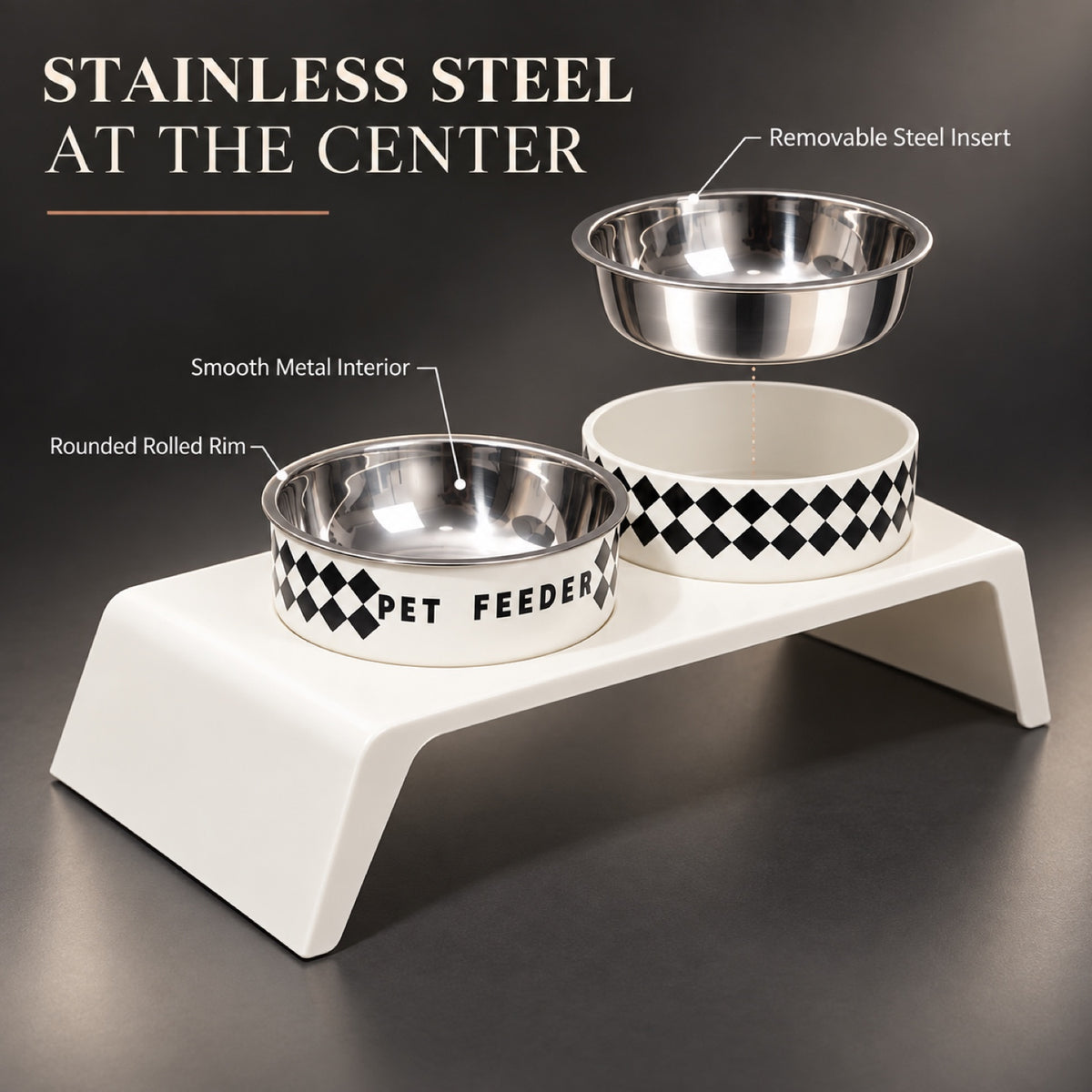 Grid Stainless Steel Double Pet Bowl, White, By GAVPEPY image 3 - 2.jpg