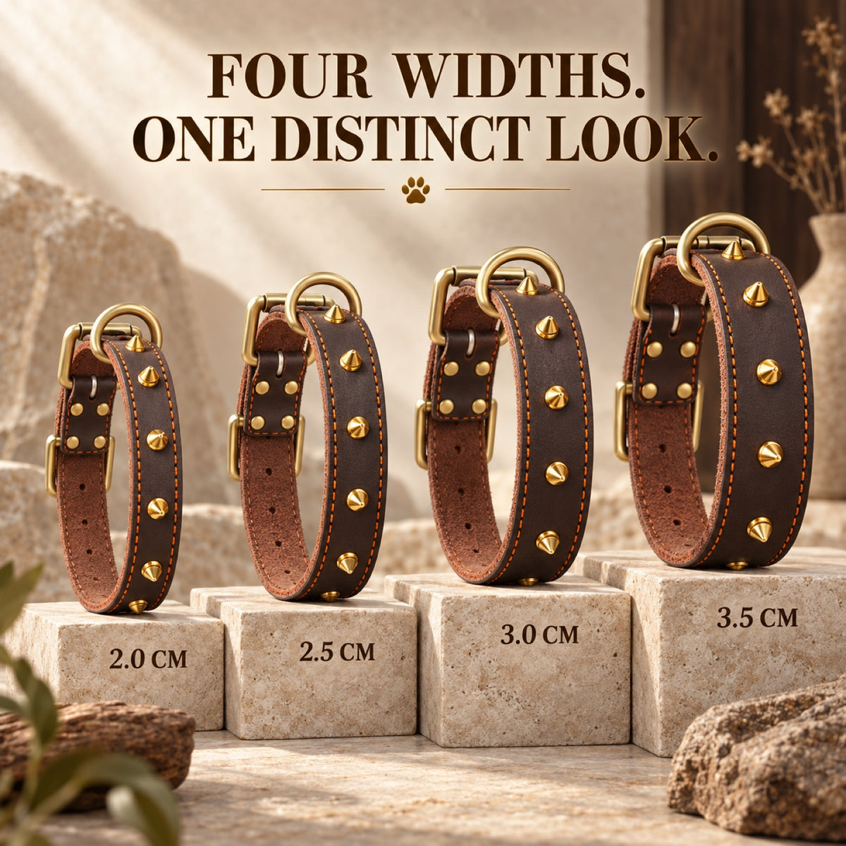 GAVPEPY Leather-style material Studded Dog Collar, Sizes 2-0 cm, 2-5 cm, 3-0 cm, 3-5 cm, Brown, for neighborhood walks, park visits and daily dog wear; an adjustable neckwear option for supervised walks and everyday outings image 3 - 2.jpg