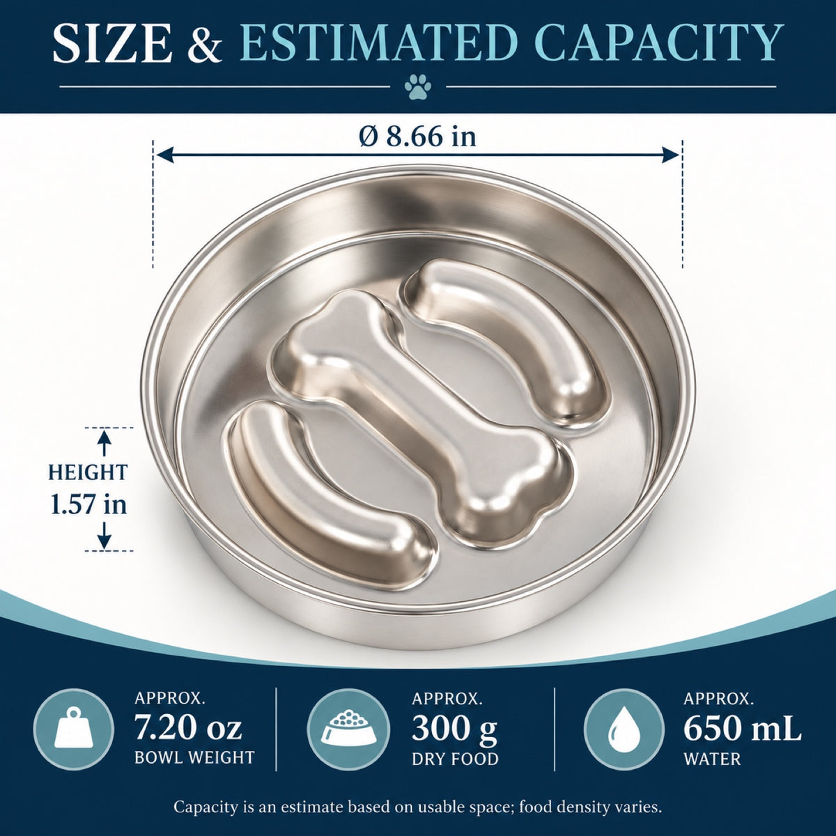 Bone-Print Stainless Steel Slow Feeder Bowl, 2 Base Options, By GAVPEPY image 3 - 2.jpg